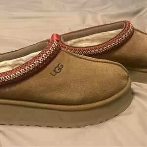 UGG Tasman II Tan Slippers with Red Detailing
